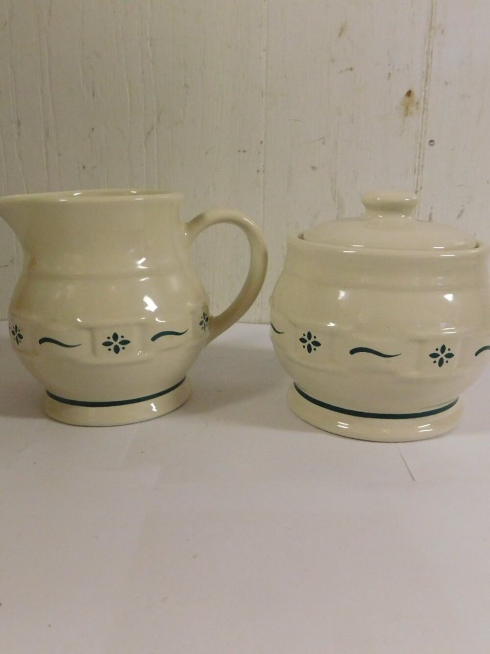 Longaberger Woven Traditions Green Sugar Bowl & Cream Pitcher Set USA Made